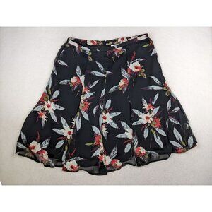 SAG HARBOR - WOMEN'S BLACK FLORAL PRINT A-LINE MIDI SKIRT - SIZE 16